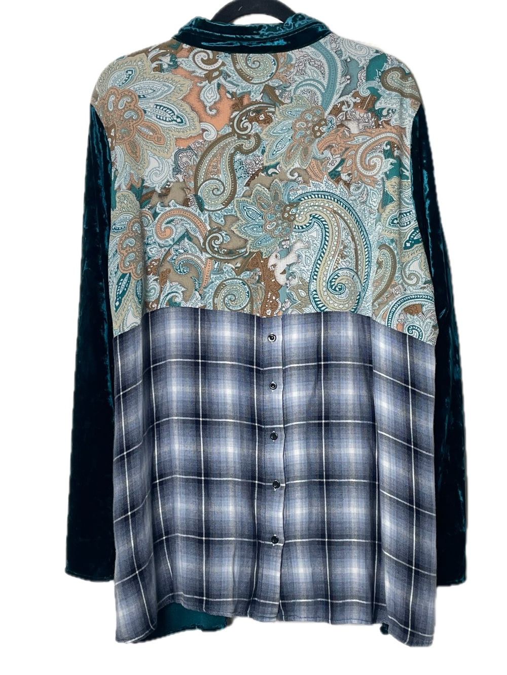 Andree by Unit Teal Velvet Mixed Media Floral Embroidered Tunic Blouse - Picture 2 of 8